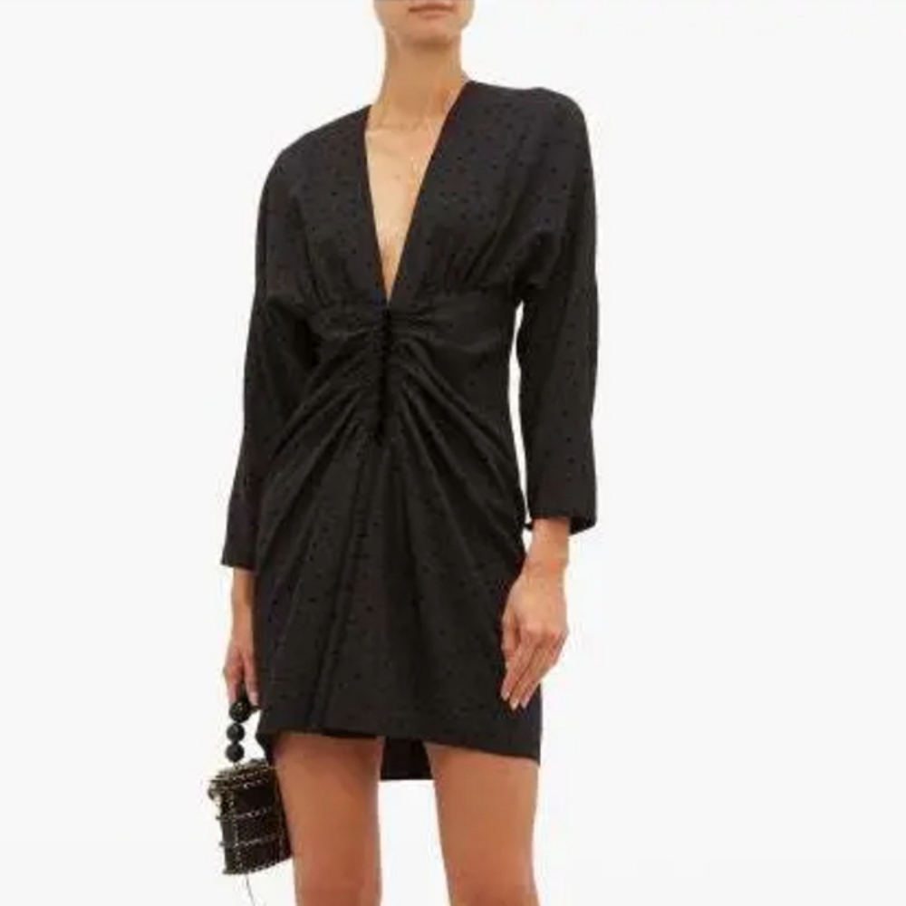Racil Carolina Ruched Black Polka-Dot Witch Goth Mini Dress